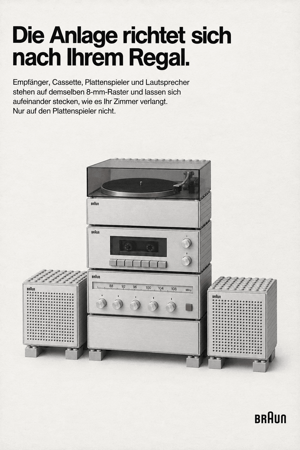 Period advertisement for the Braun × LEGO modul 8