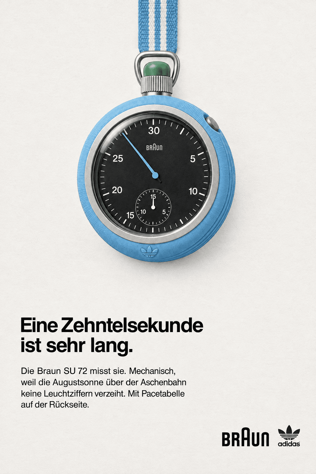 Period advertisement for the Braun × adidas SU 72