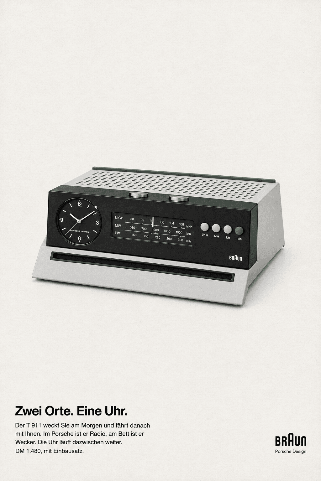 Period advertisement for the Porsche Design × Braun T 911