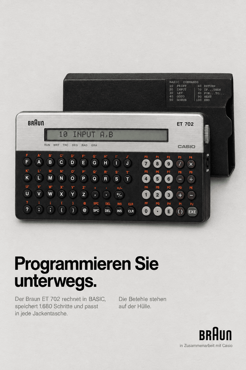 Period advertisement for the Braun × Casio ET 702