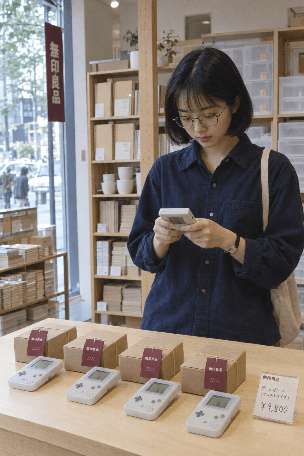 MUJI × Nintendo Game Boy Kinari, in use