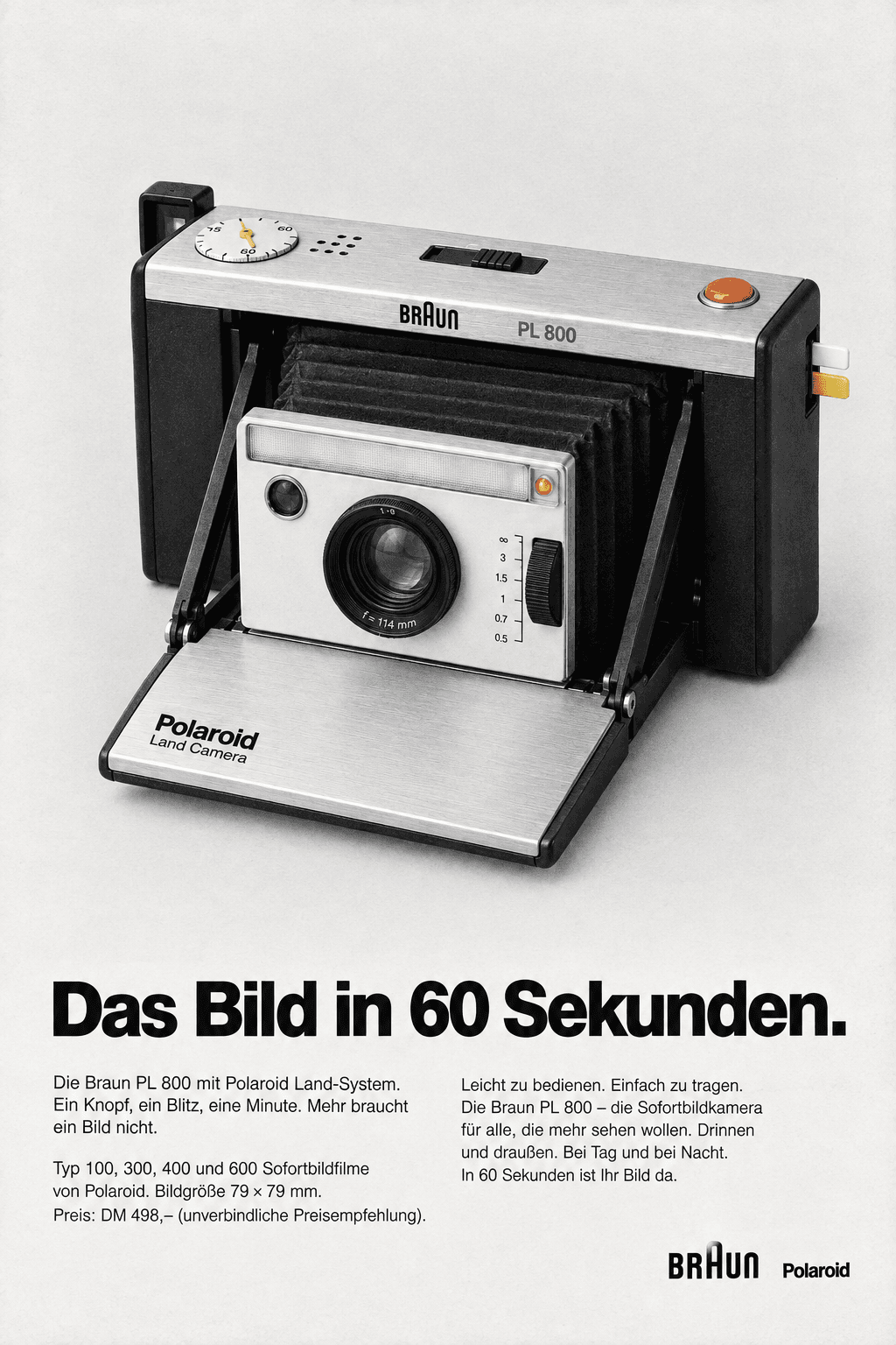Period advertisement for the Braun × Polaroid PL 800