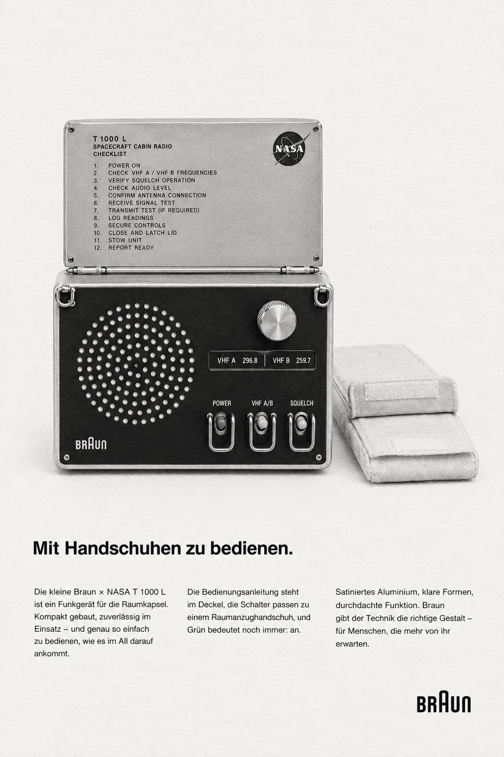 Period advertisement for the Braun × NASA T 1000 L