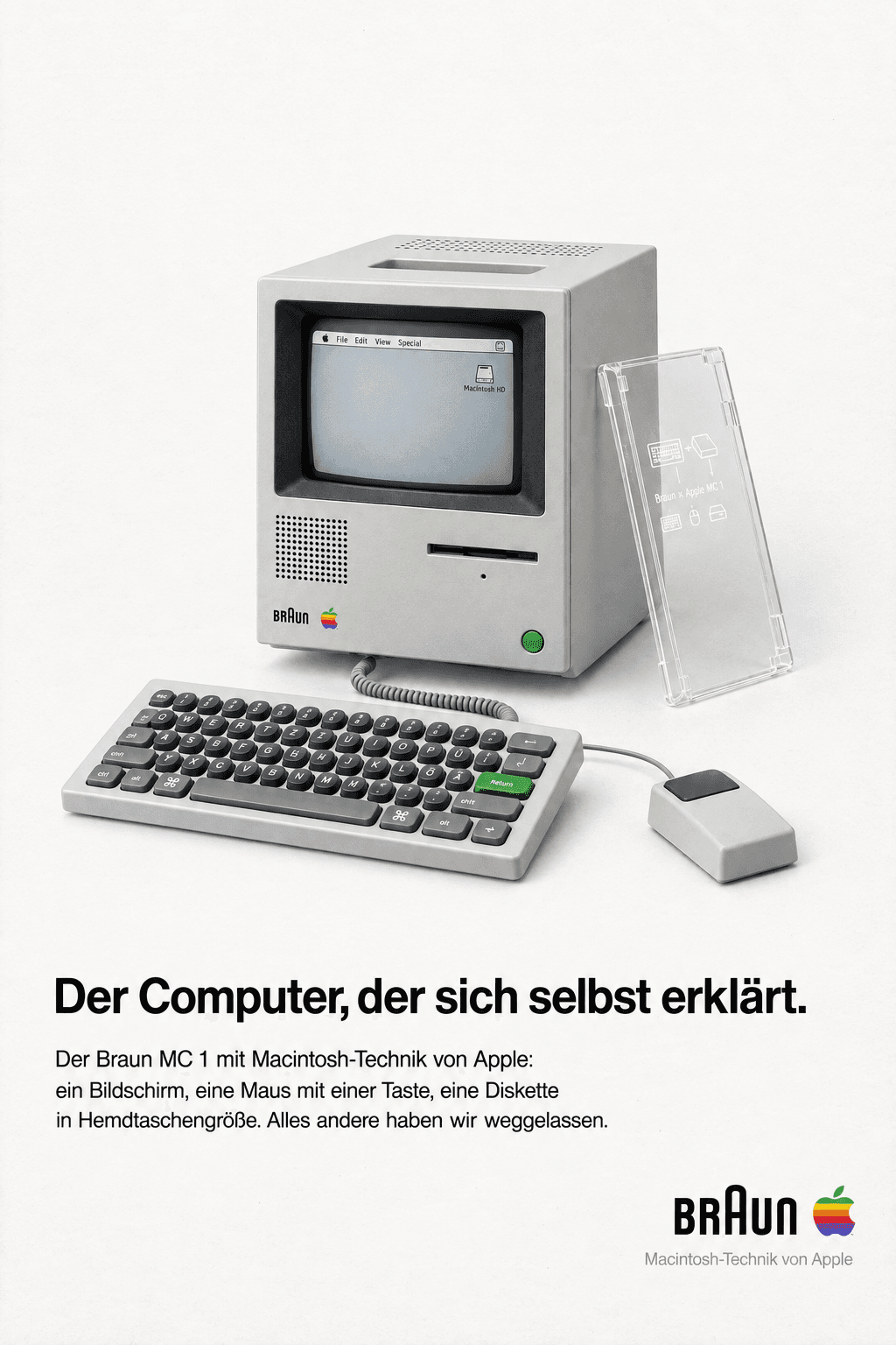 Period advertisement for the Braun × Apple MC 1
