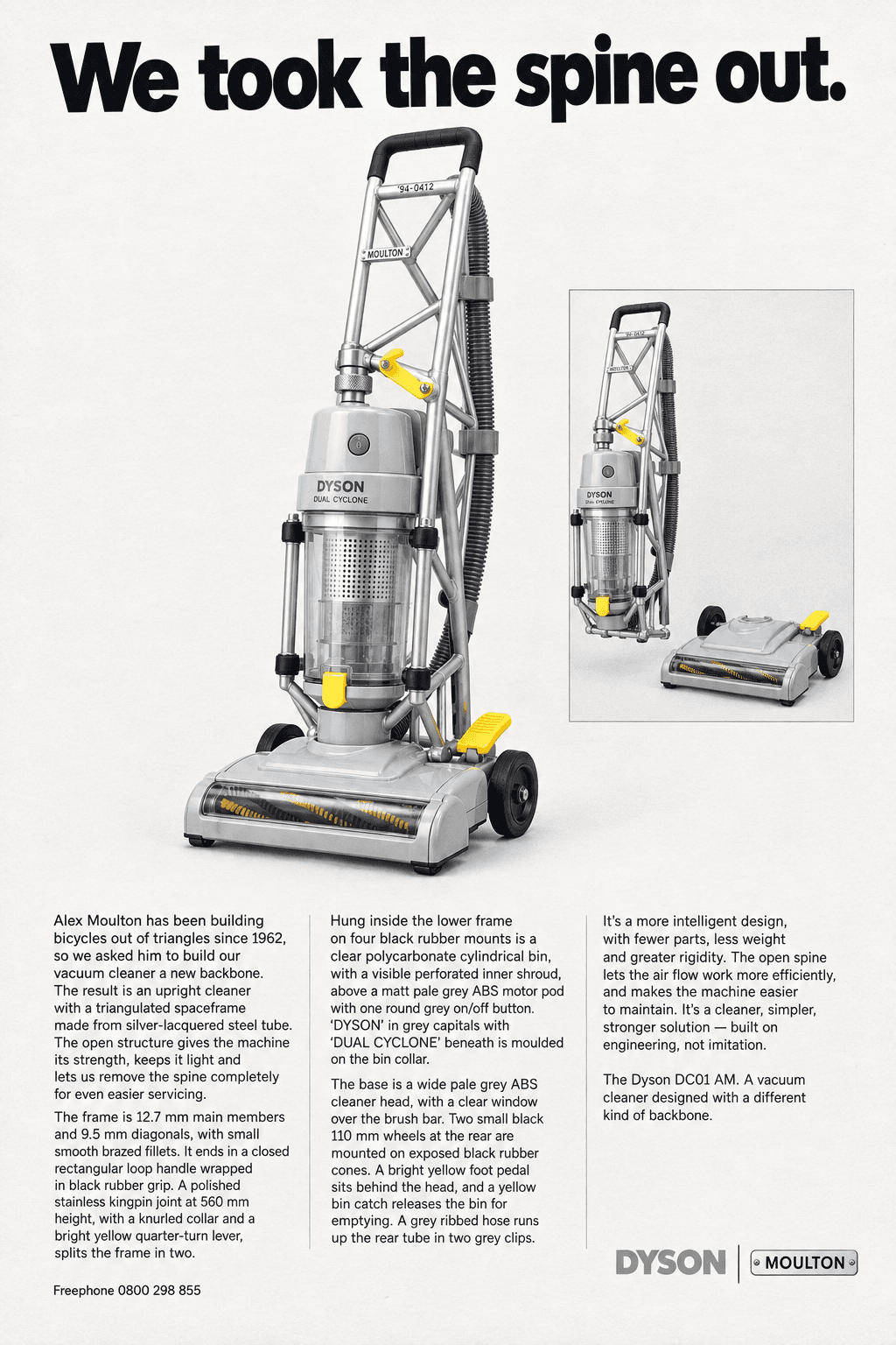 Period advertisement for the Dyson × Moulton DC01 AM