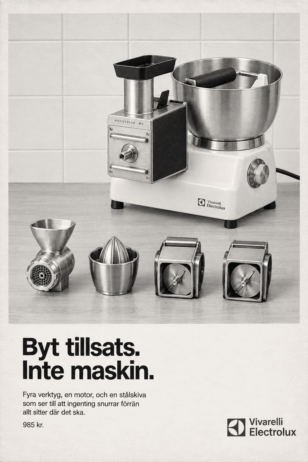 Period advertisement for the Electrolux × Hasselblad Assistent 500