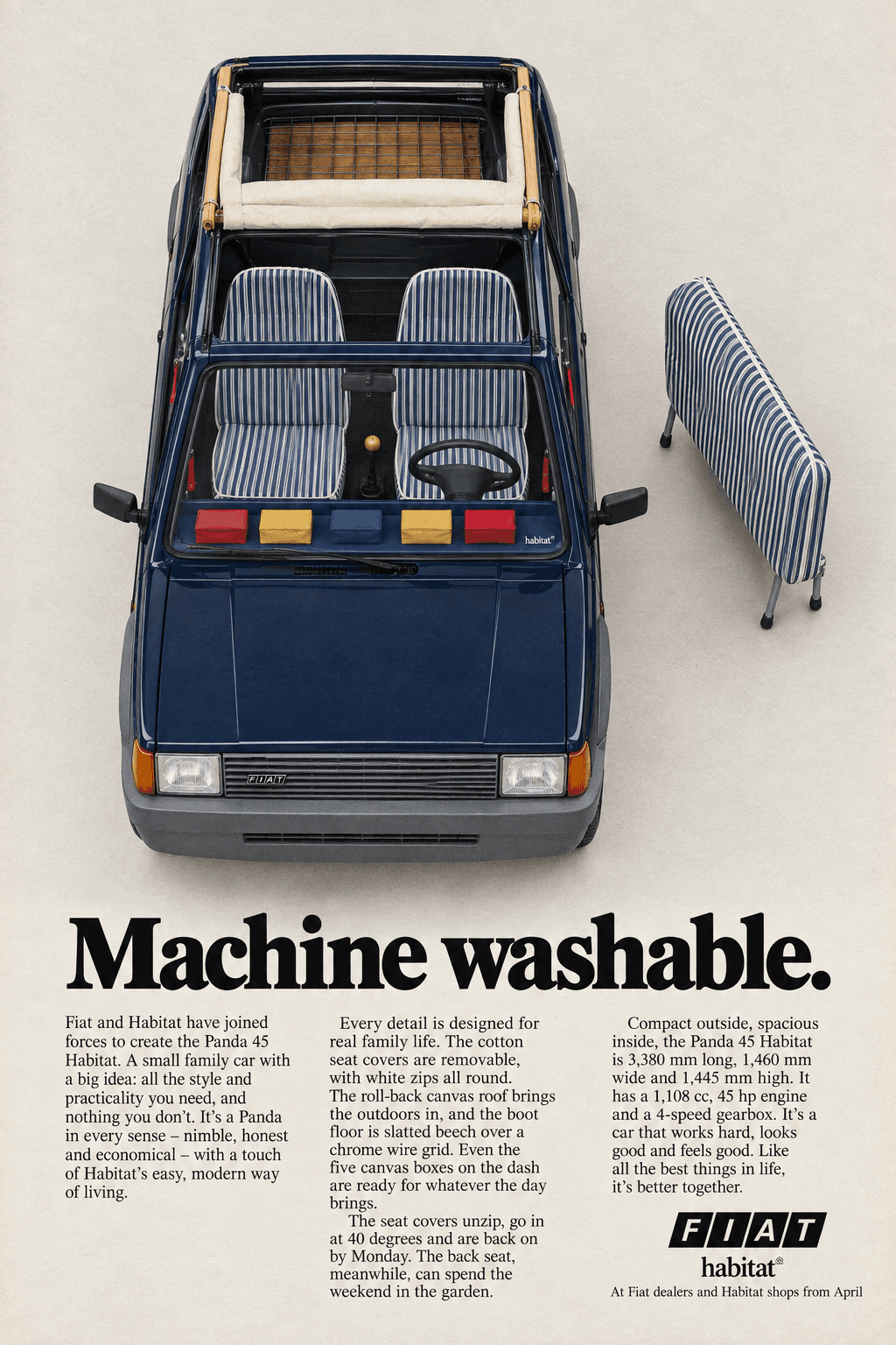 Period advertisement for the Fiat × Habitat Panda 45 Habitat