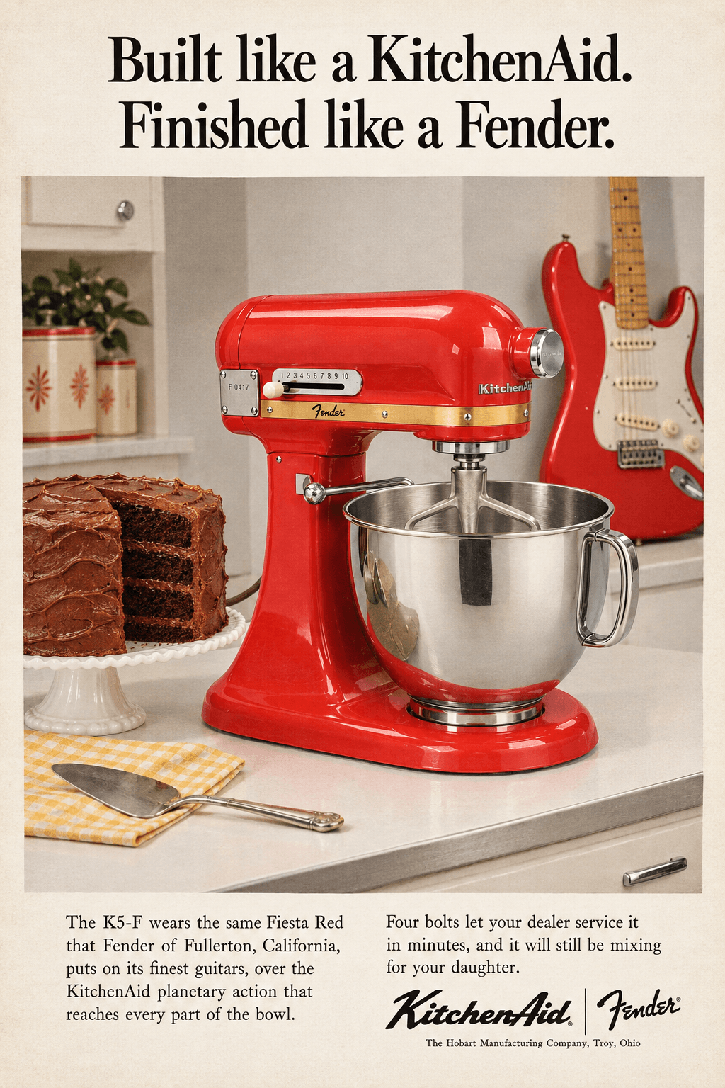 Period advertisement for the KitchenAid × Fender Model K5-F