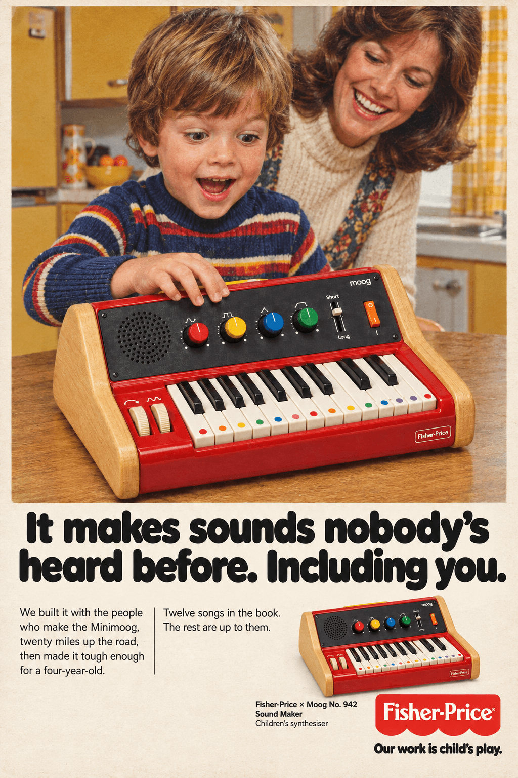 Period advertisement for the Fisher-Price × Moog No. 942 Sound Maker