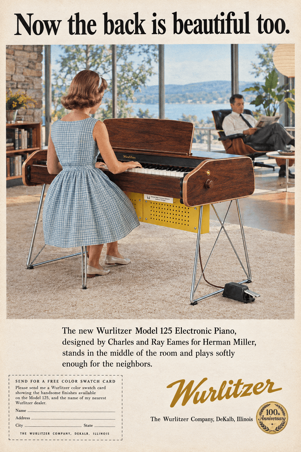 Period advertisement for the Wurlitzer × Herman Miller Model 125