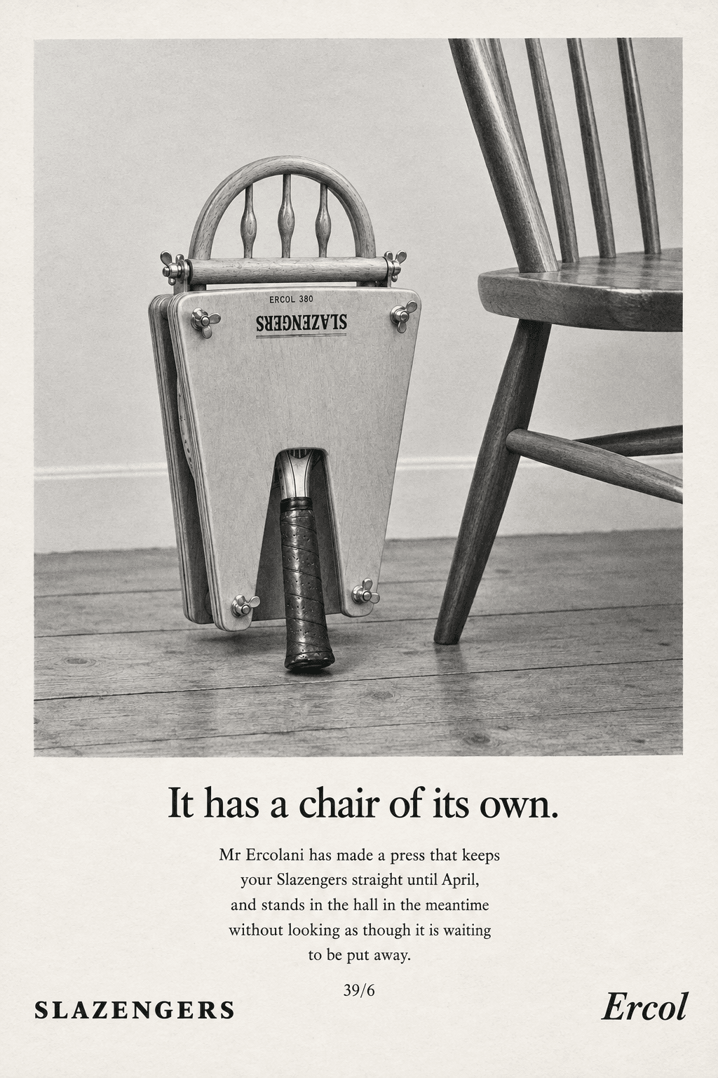 Period advertisement for the Ercol × Slazengers Ercol 380