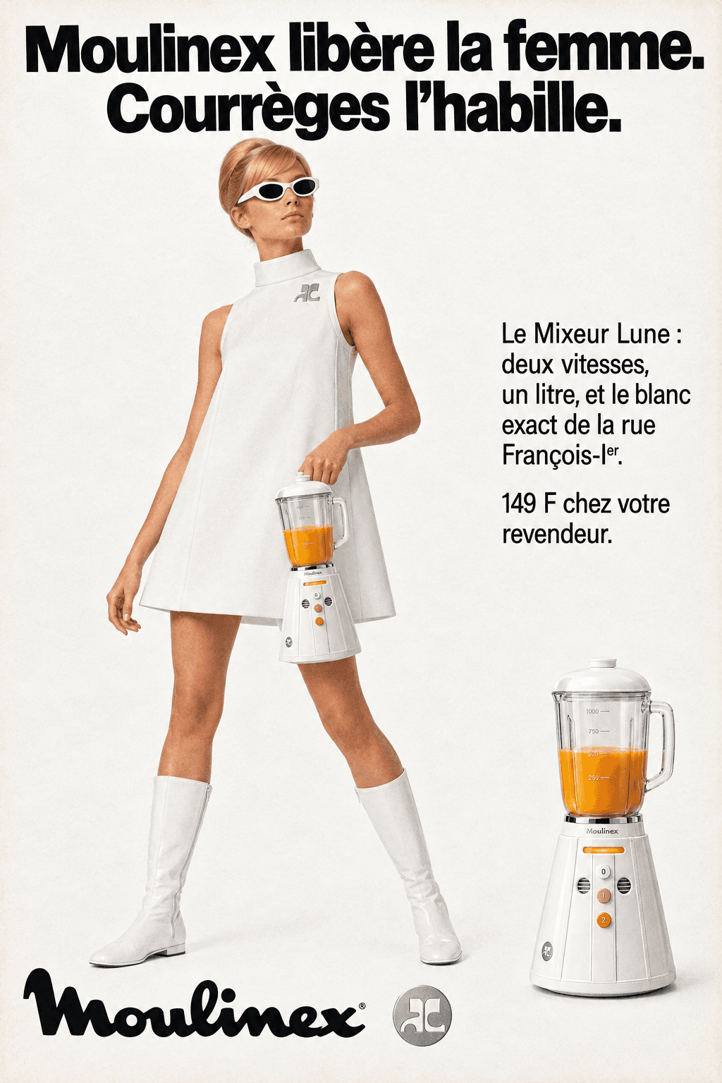 Period advertisement for the Moulinex × Courrèges Mixeur Lune